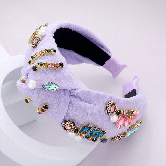 NWT Lavender Lace Multi Stone and Pearls Knot Headband - Picture 1 of 2